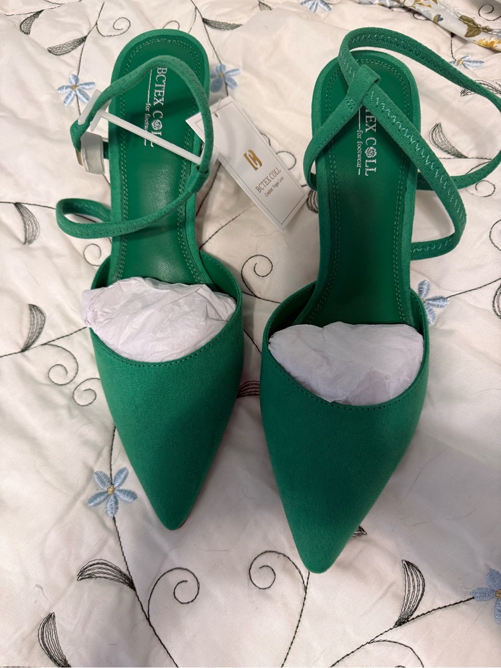 Green Pointed-Toe Ankle-Tie Heels
